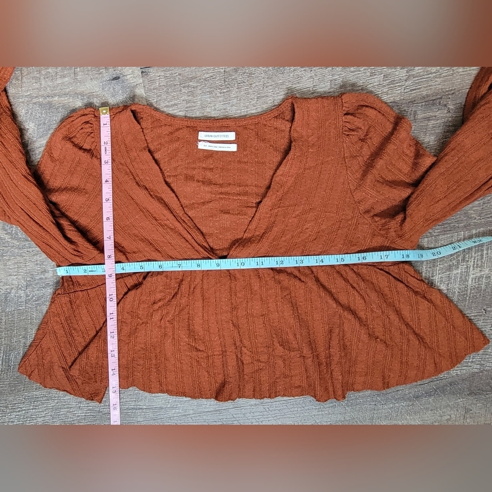 Urban Outfitters Prairie Ribbed Babydoll Top Womens S Teracotta Cropped Boho - Picture 8 of 11